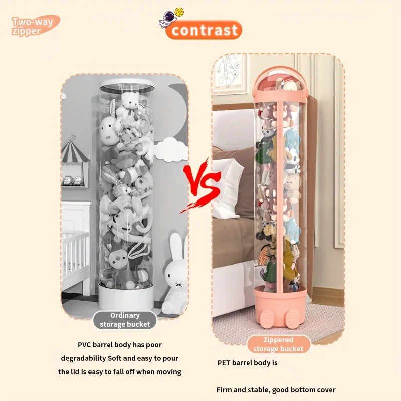 Stuffed Animal Storage Tube Tower Stackable Toy Organiser with Zip Lid for Kids Room Closet Bedroom