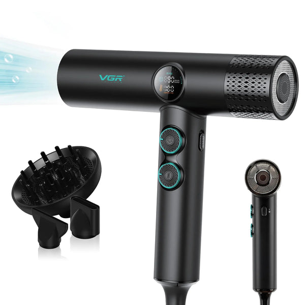 Professional Brushless Hair Dryer 1900W with Magnetic Diffuser and Nozzles, 40 Speed and Heat Levels
