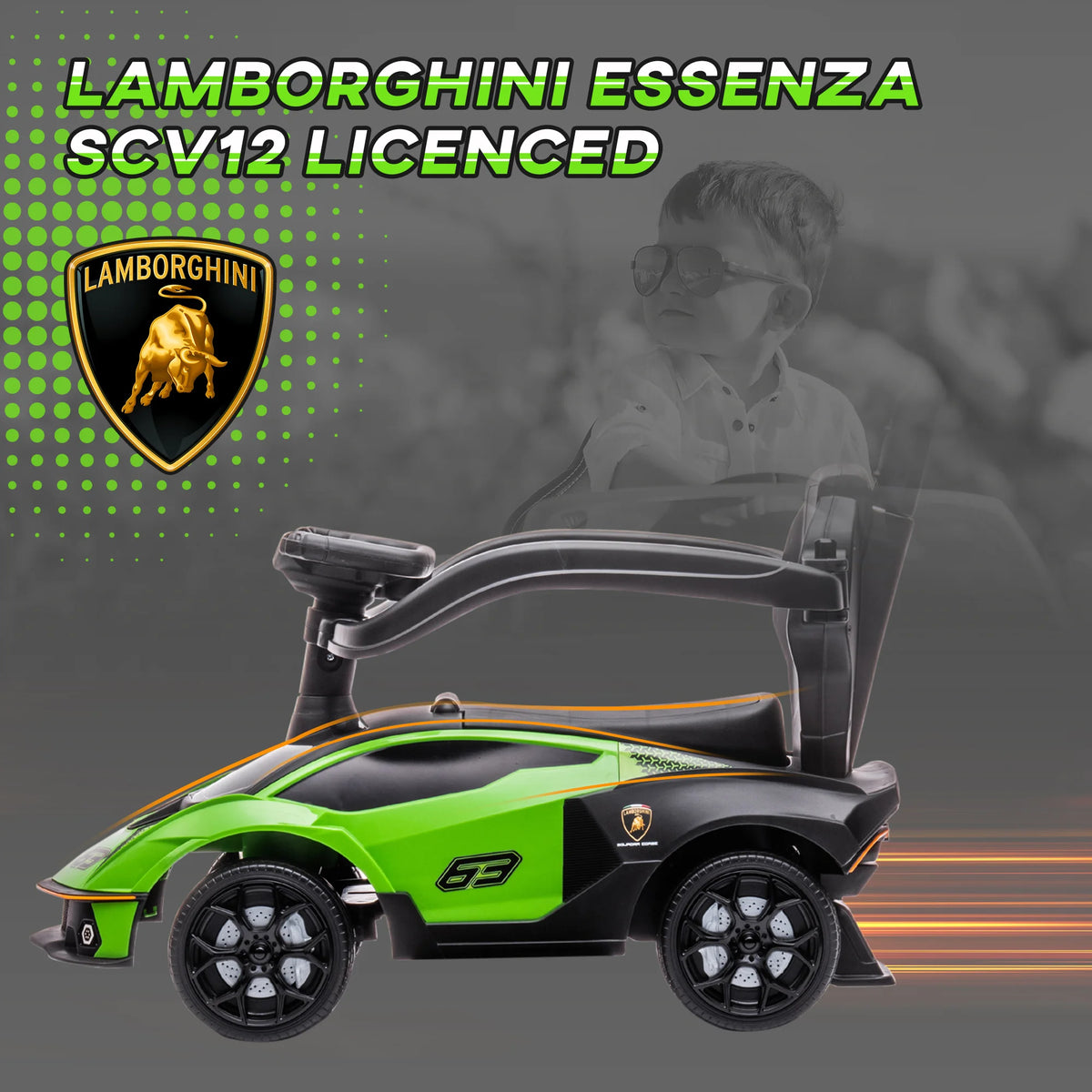 Lamborghini Licensed 2 in 1 Kids Ride On Push Car 86.5x40x89.5cm with Handle Guardrails and Storage