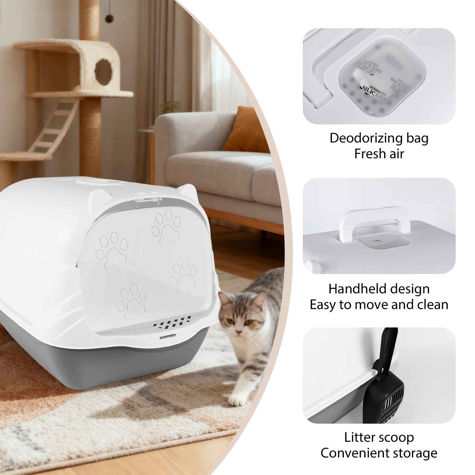 Hooded Cat Litter Box Extra Deep 51x37x36cm Fully Enclosed Carbon Filter Flap Door Kittens Cats