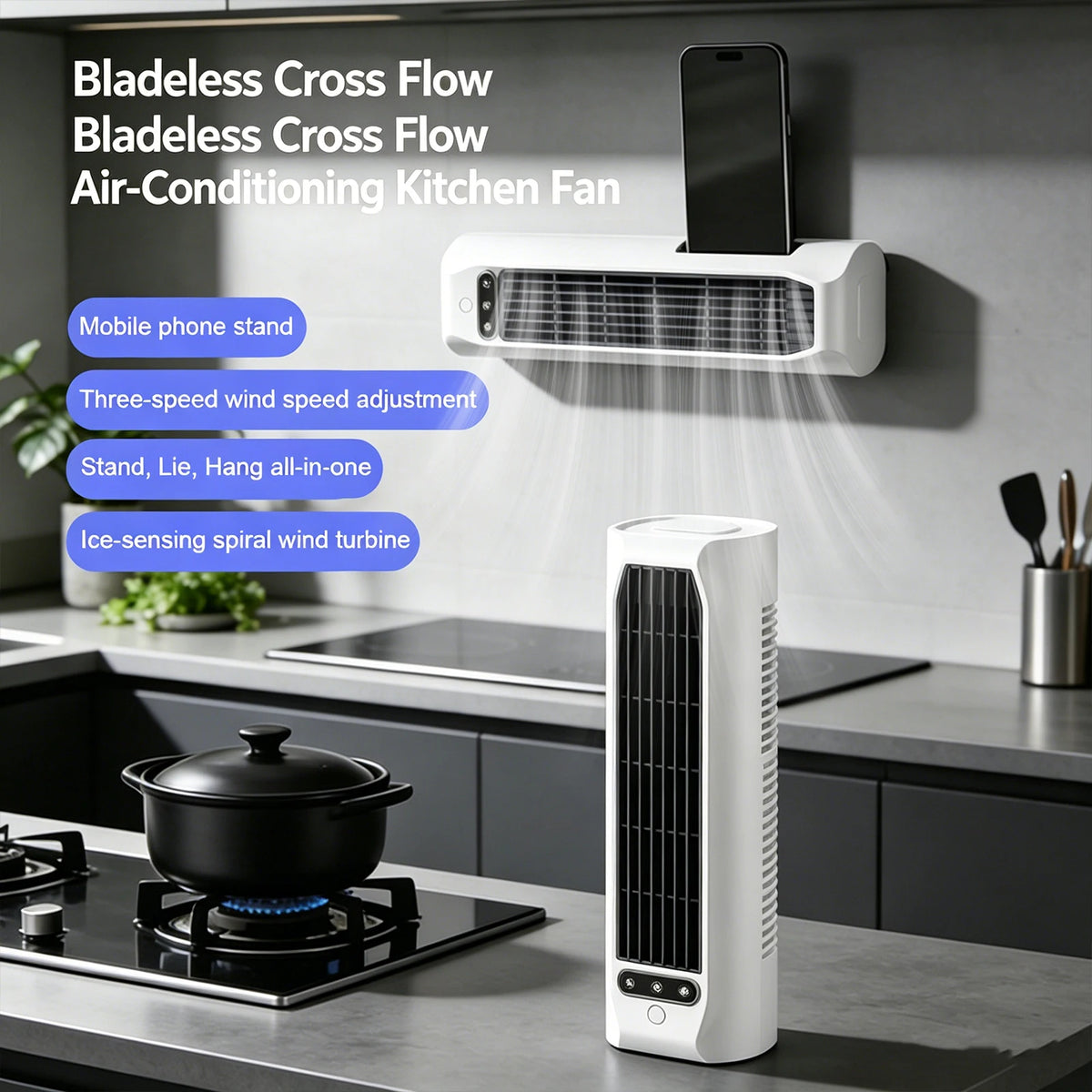 USB Rechargeable Bladeless Air Cooler Wall Mount or Desktop 3 Speeds LED Touch Screen 3000mAh for Bedroom Office