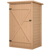 Wooden Garden Tool Storage Shed with 2 Shelves and Lockable Doors - Compact Outdoor Store