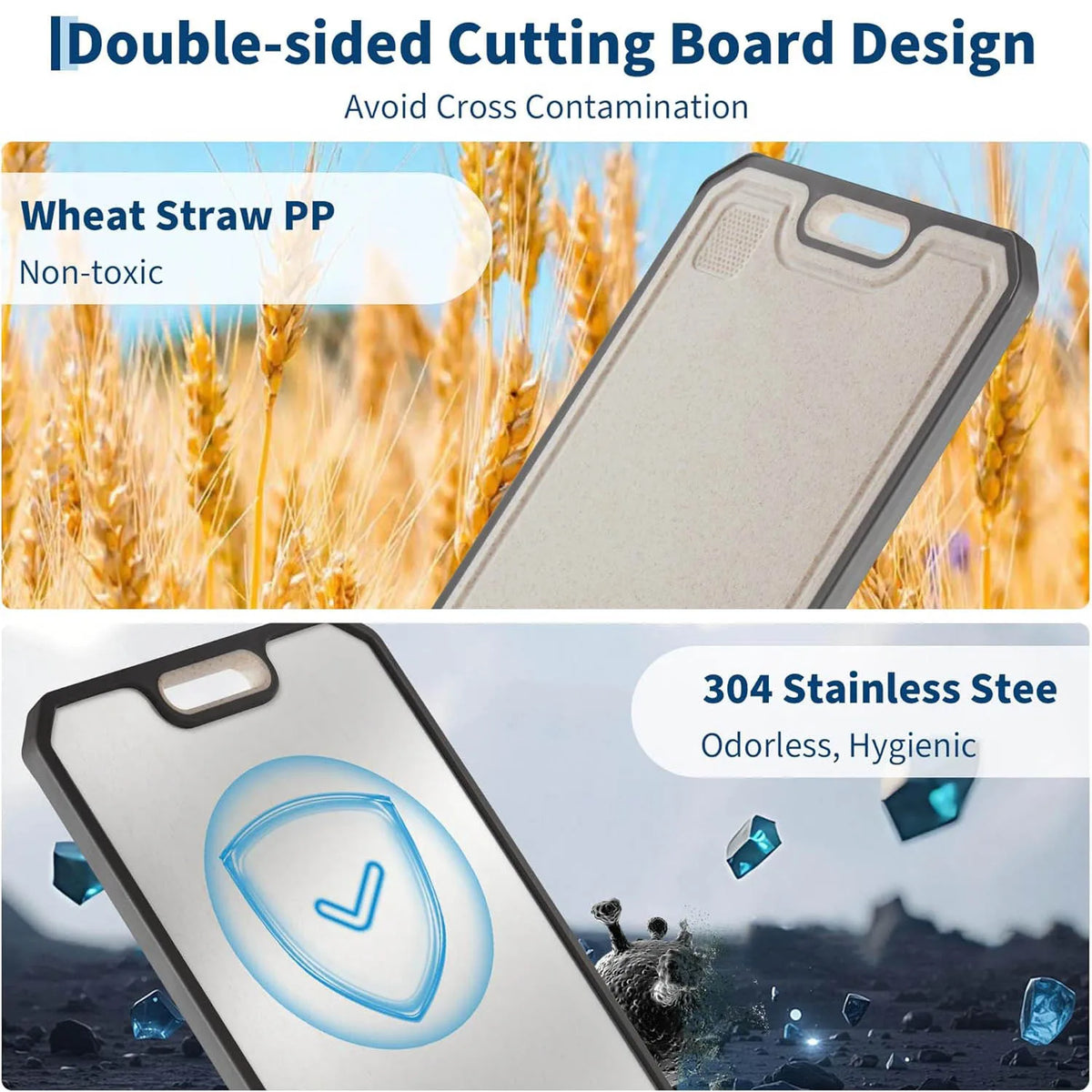 Titanium Double-Sided Cutting Board with Juice Grooves and Built-In Handles | 25x38cm Kitchen Chopping Board