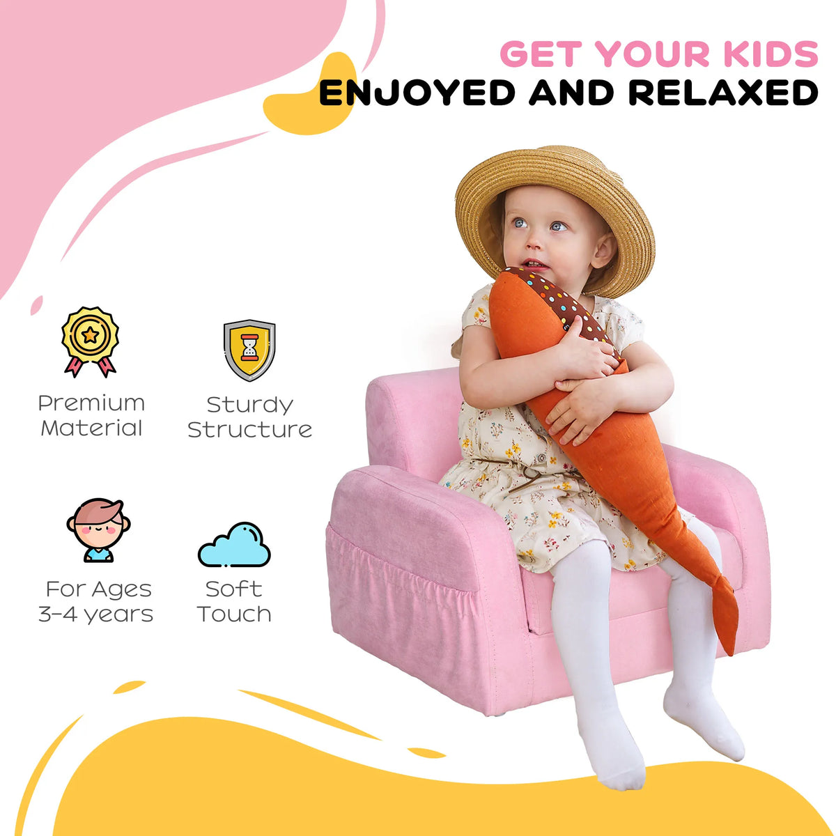 2 in 1 Kids Sofa Bed Folding Toddler Armchair Converts to Bed Soft Flannel with Wood Frame and Sponge
