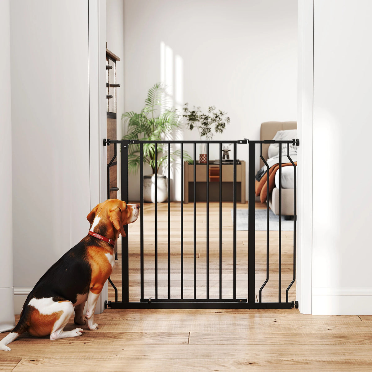 Pressure-Fit Pet Safety Gate with Door, 75–95cm Wide, Black