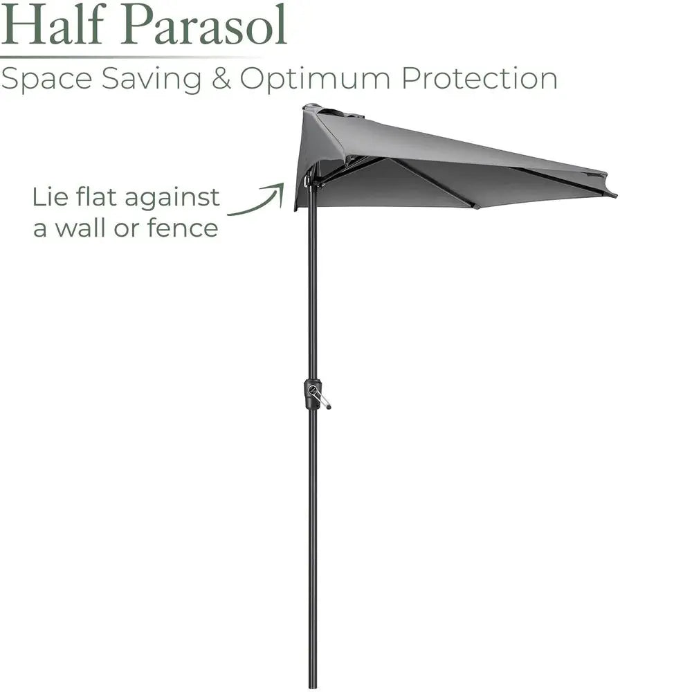 2.7m Half Parasol with Crank Handle, Wall and Balcony Garden Umbrella, UV30, Grey