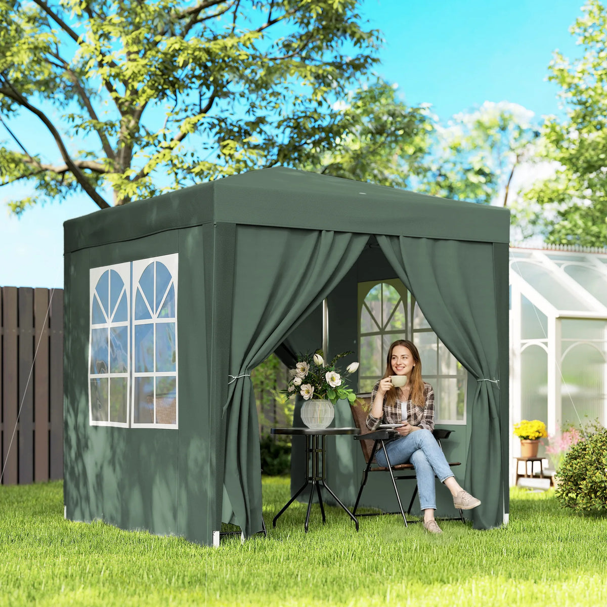 2 x 2m Pop Up Gazebo with Removable Sides and Windows, Green