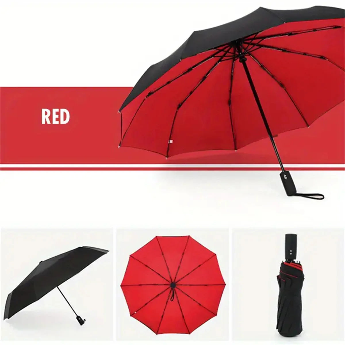 Double-Layer Windproof Automatic Umbrella, 10-Rib Large Folding Umbrella