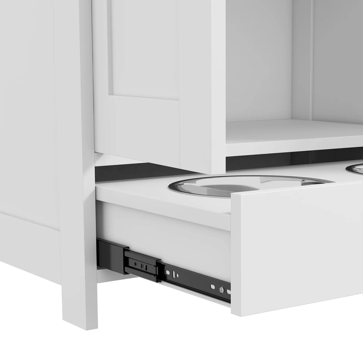Dog Feeding Station with Storage Cabinet and 2 Hidden Bowls 80x60x35cm with Side Hooks White