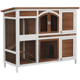 Two Tier Wooden Rabbit Hutch with Openable Roof Slide-Out Tray Two Ramps and Lockable Doors for 2 Rabbits