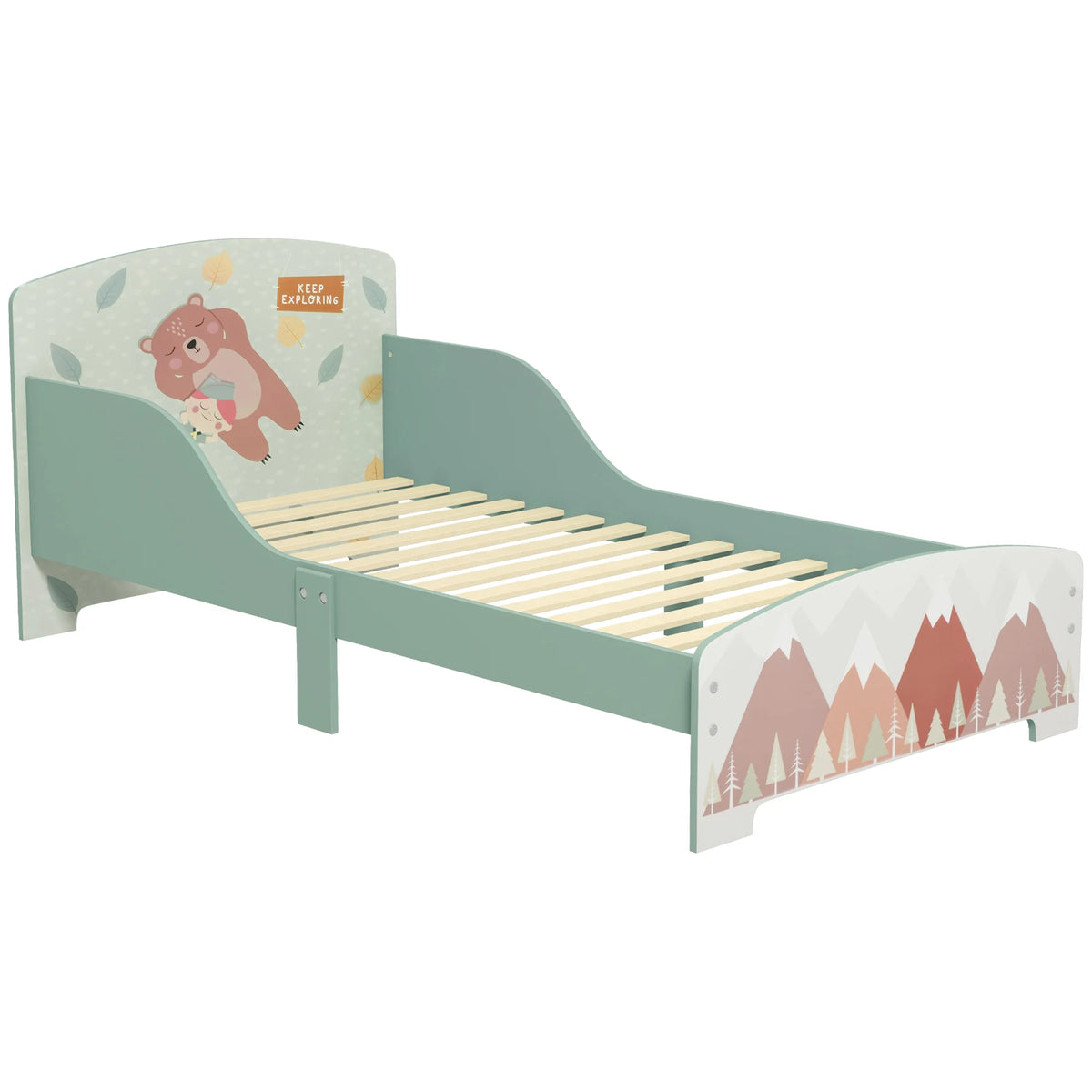 Toddler Bed Frame with Animal Design and Side Rails, 143 x 77cm, Green
