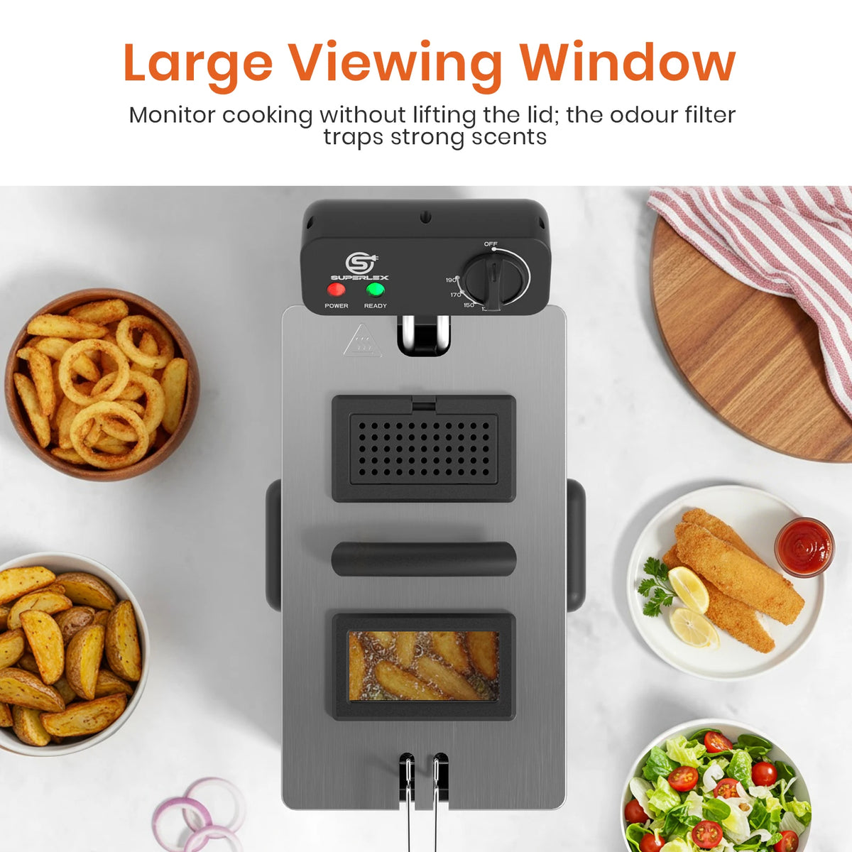 2000W Electric Deep Fryer 3L Stainless Steel with Adjustable Temperature 130-190°C Non-Stick Tank and Indicator Lights