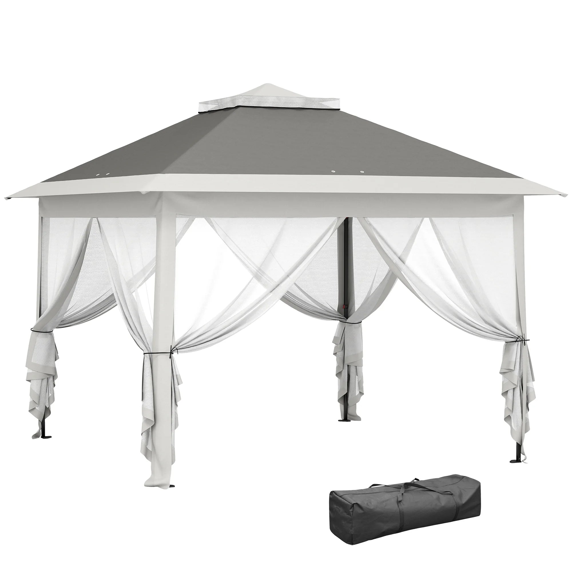 3.3 x 3.3m Pop-Up Gazebo with Double Roof, Zipped Mesh Sidewalls, 3-Height Adjustment and Carry Bag