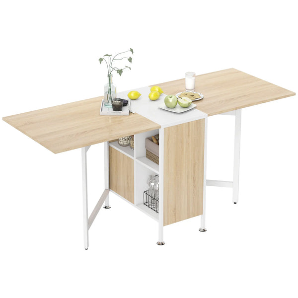 Folding Table with Storage Shelves, Oak and White