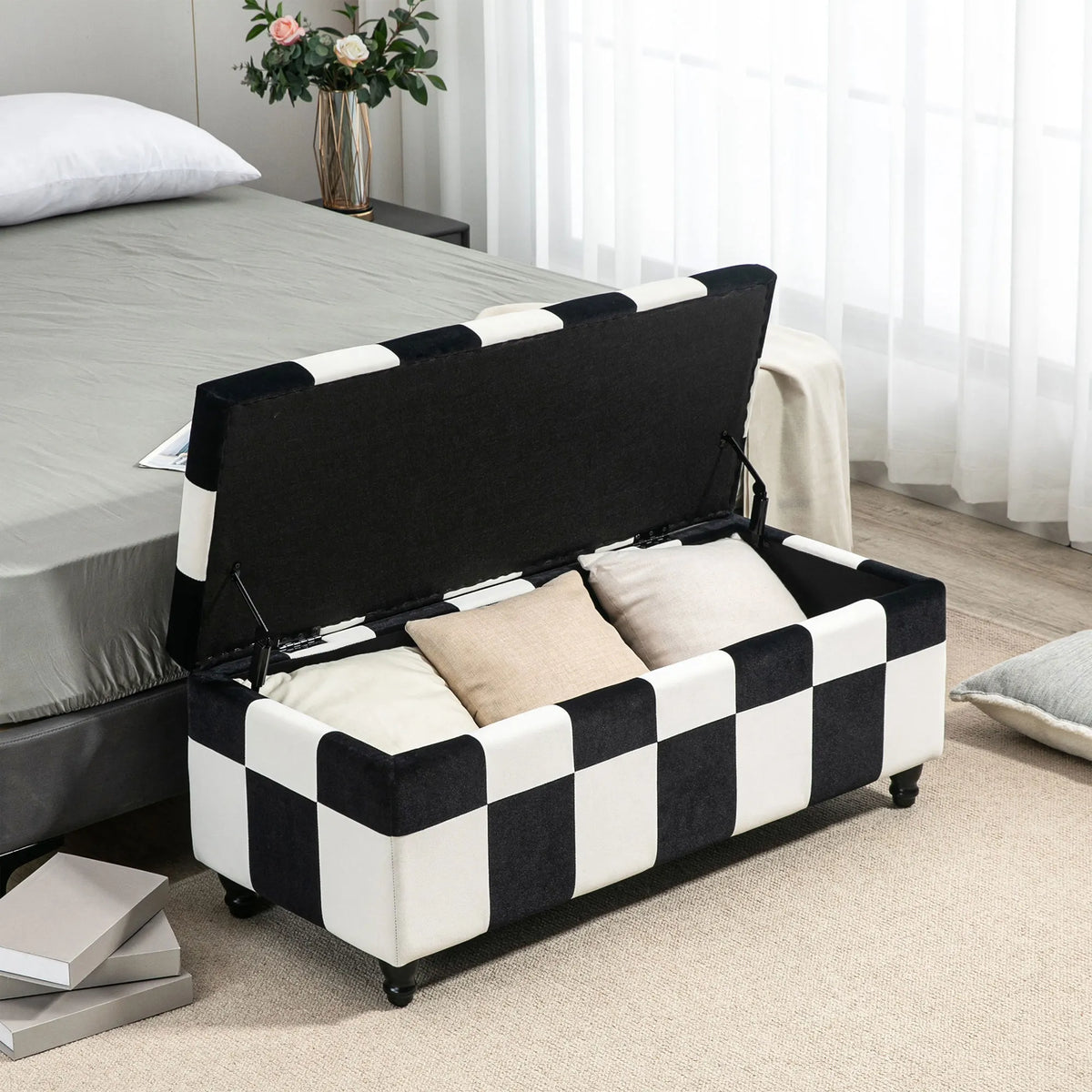 114 x 47 x 47cm Velvet Storage Ottoman, Button-Tufted Footstool Box