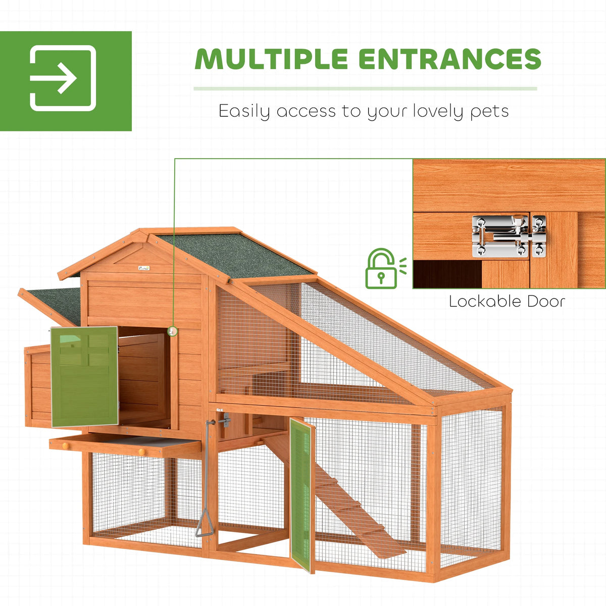 Wooden Chicken Coop 179x67x115cm with Nesting Box 2 Perches Run Ramp and Slide Out Tray Fir Wood Orange
