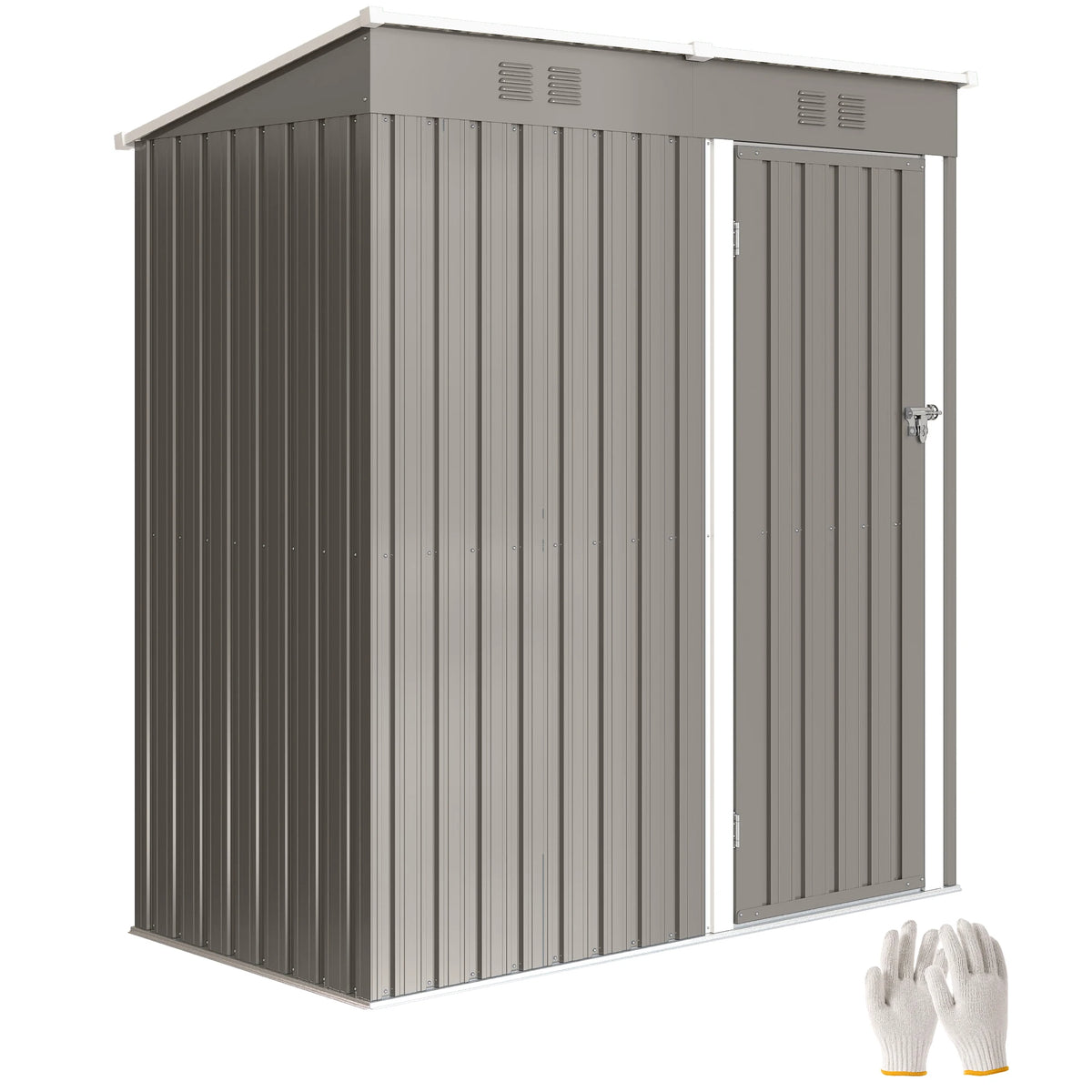 Lean-to Metal Garden Shed with Lockable Door and Vents, 5 x 3ft