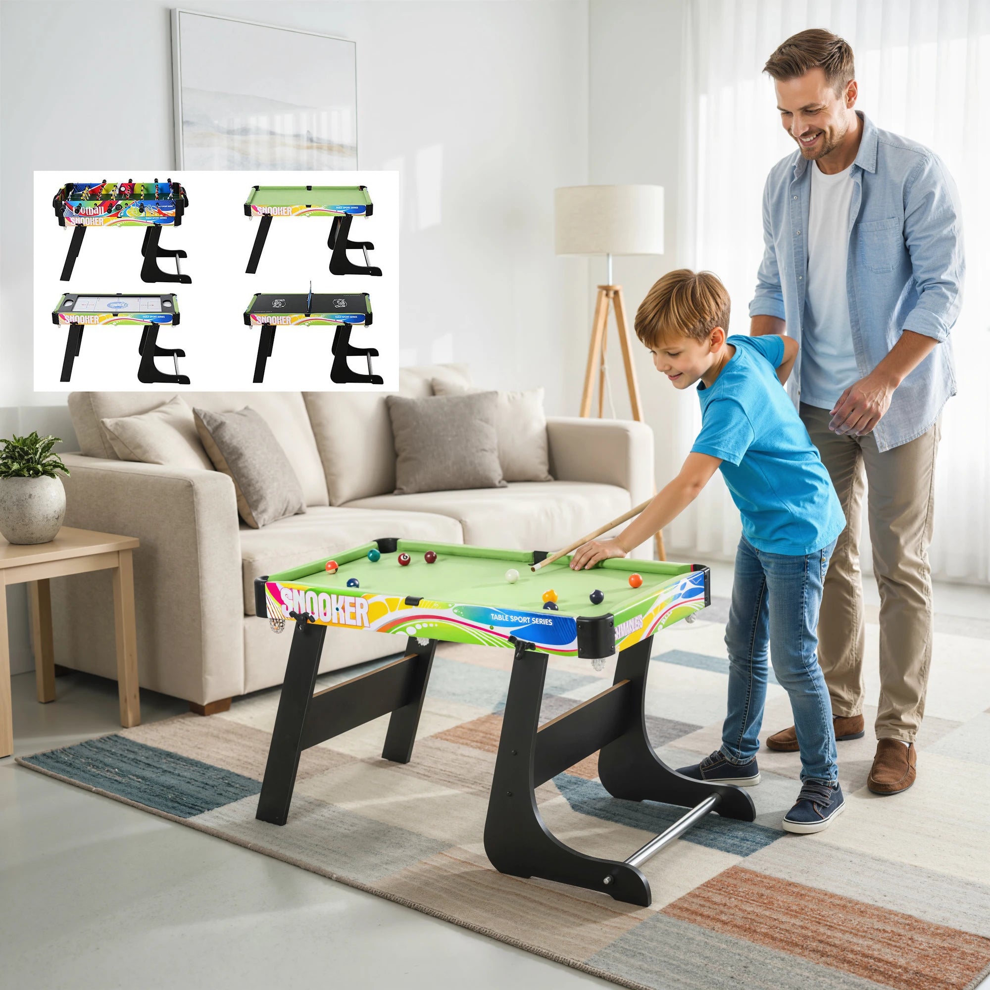 4-in-1 Multi Games Table Folding Air Hockey Football Pool Table Tennis MDF Family Game Table for Home