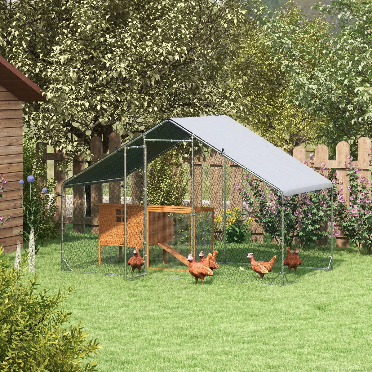 Walk-In Galvanised Steel Chicken Run with Cover and Lockable Door, 3 x 1.7 x 1.9m