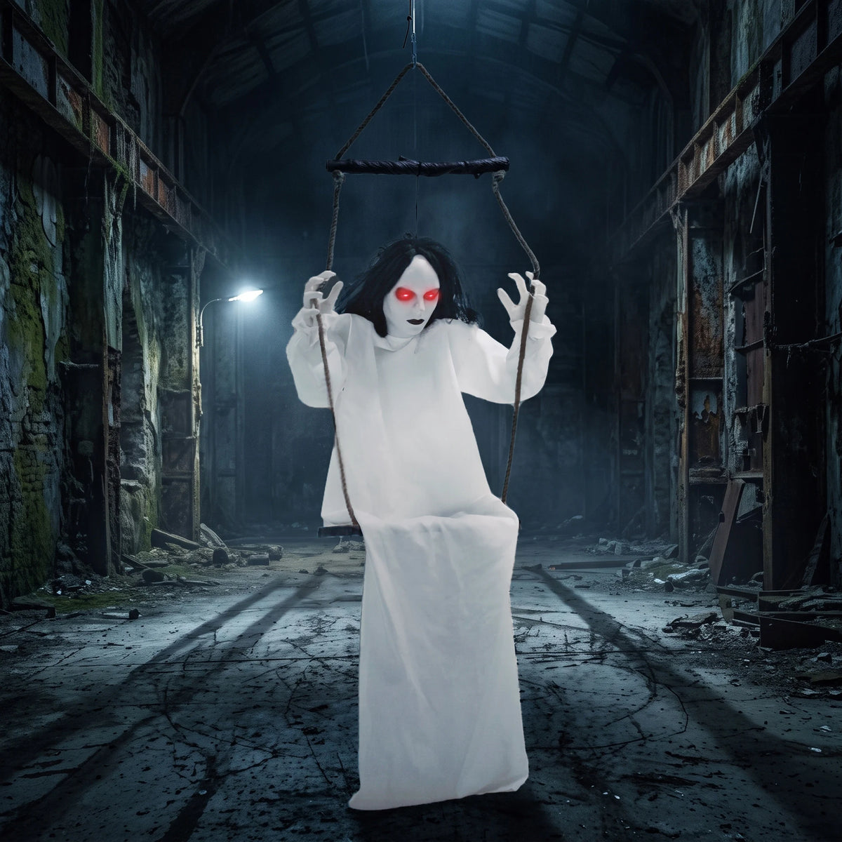 170cm Animated Hanging Swing Ghost with Glowing Red Eyes