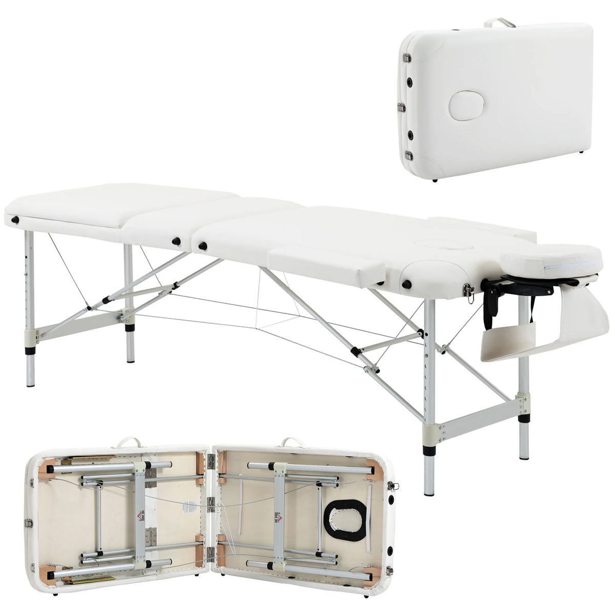 Portable PVC Massage Table Beauty Therapy Couch Bed Spa Aluminium White