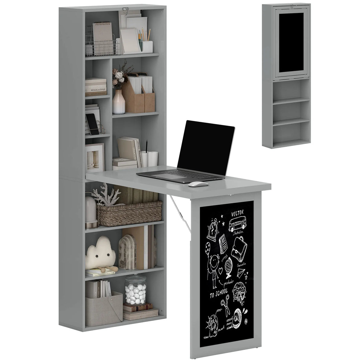 Fold-Out Convertible Desk with Bookshelves and Blackboard