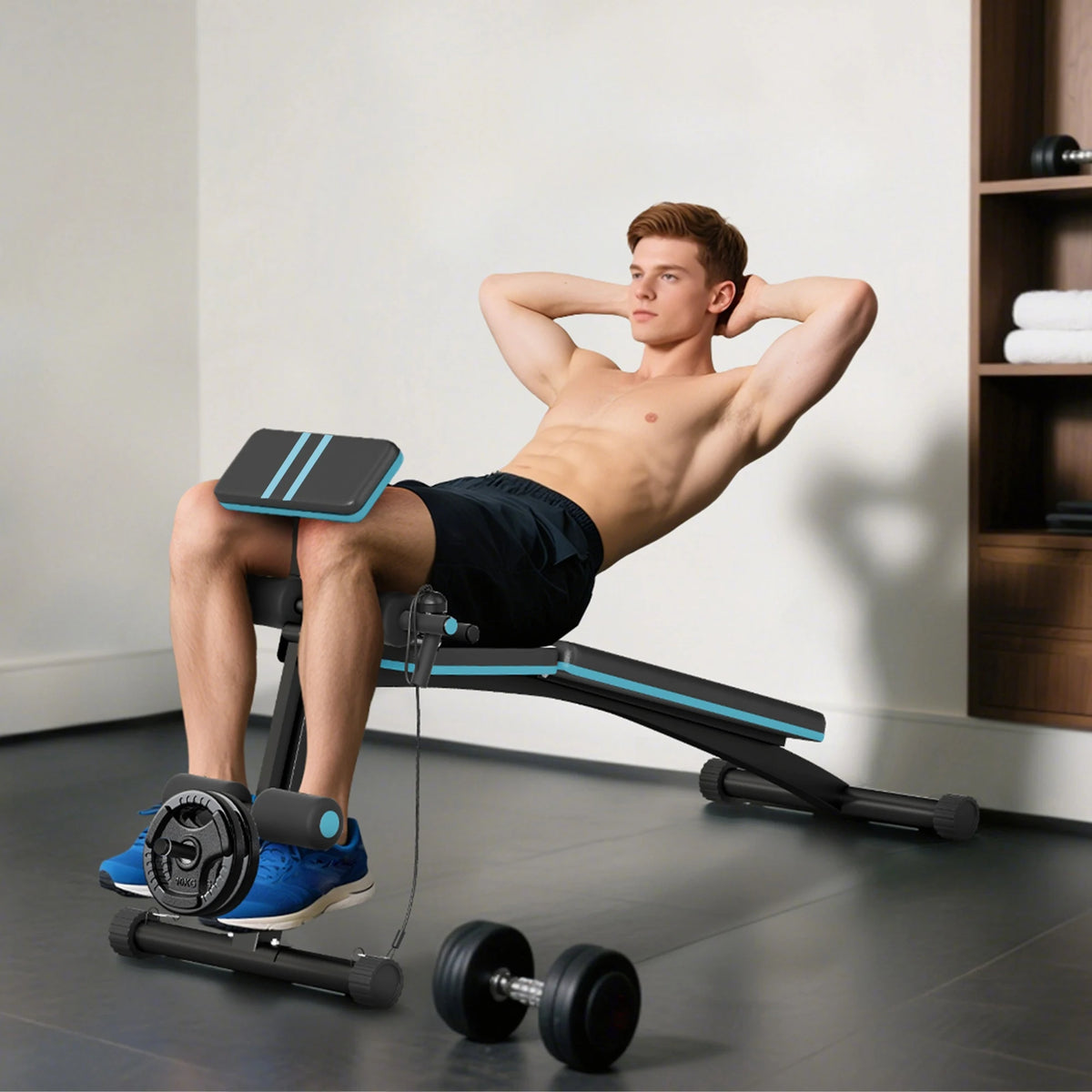 Foldable Dumbbell Bench Weight Training Fitness 7 Incline Adjustable, Blue