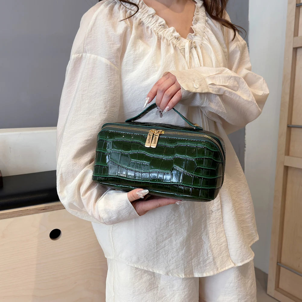 PU Leather Makeup Bag Multi Compartment Cosmetic Organizer Travel Toiletry Bag