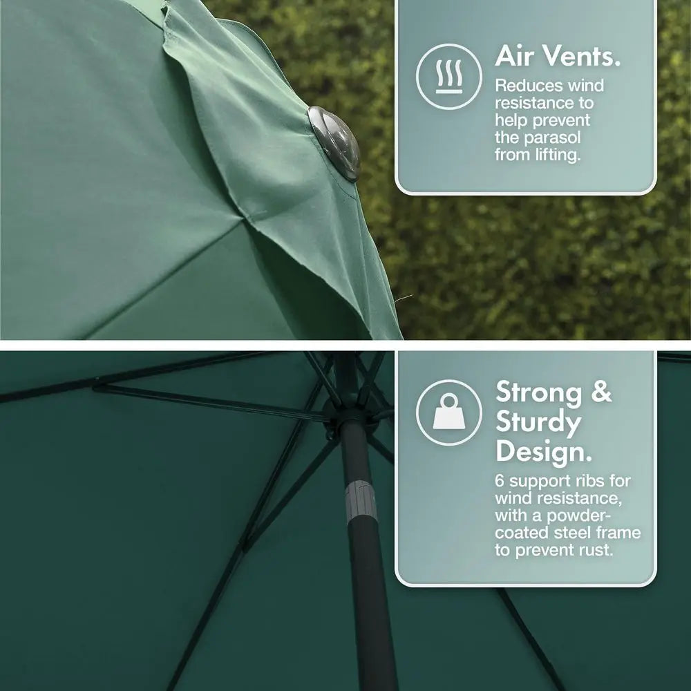 2.7m Garden Parasol with Base, Crank and Tilt, UV30, Dark Green