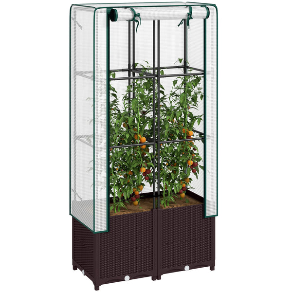 Plastic Raised Garden Planter with Trellis and Cover, Drainage Holes, 80 x 40 x 140 cm
