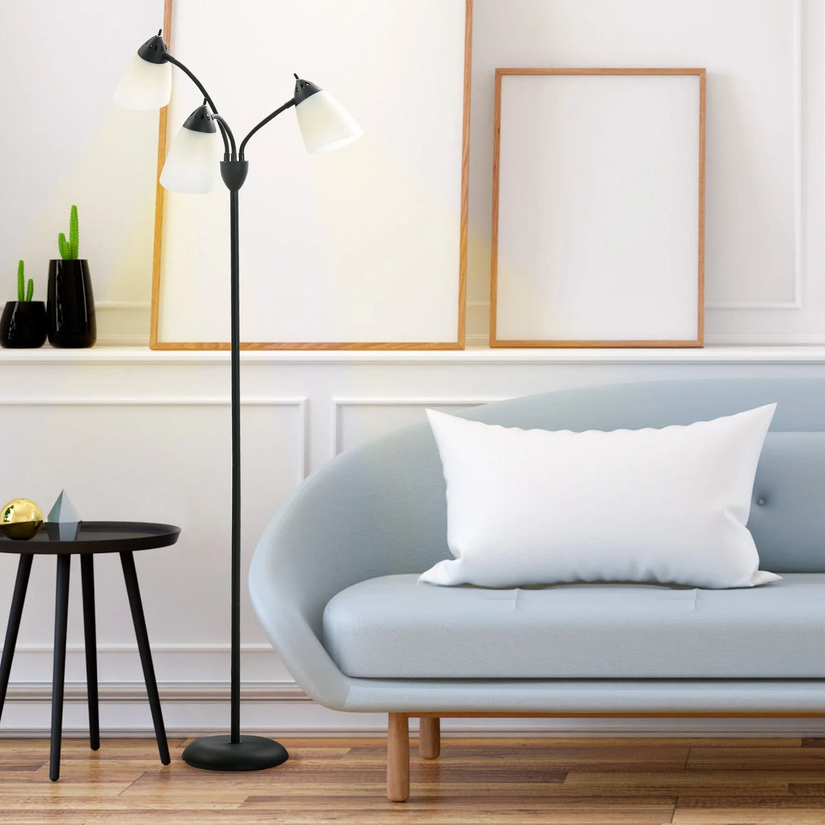 Industrial Arc Tree Floor Lamp with 3 Adjustable Heads, Black