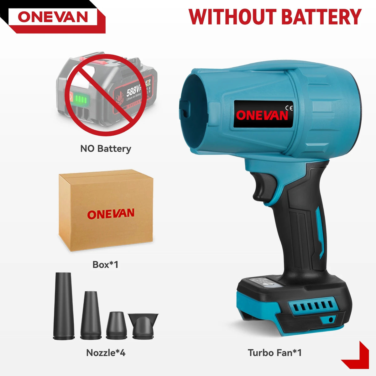 Cordless Brushless Turbo Blower for Makita 18V Batteries, 4 Nozzles