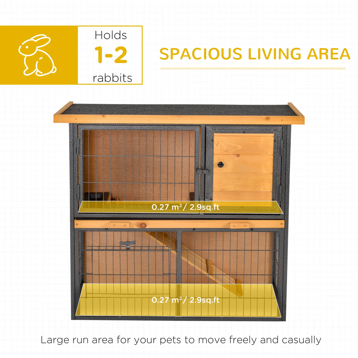 Elevated Rabbit Hutch 89.5x45x81cm Wood and Metal Pet House with Ramp Openable Roof and Run
