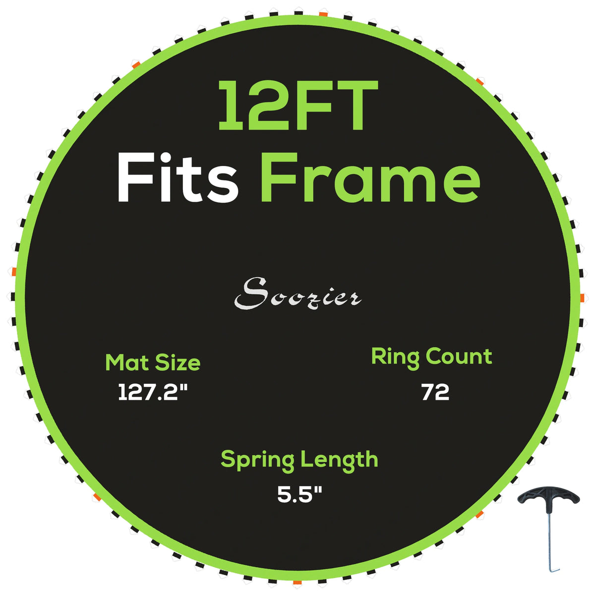 Trampoline Replacement Mat with Eight Rows of Stitching, Spring Pull Tool, 72 V-Hooks, for 12ft Trampoline