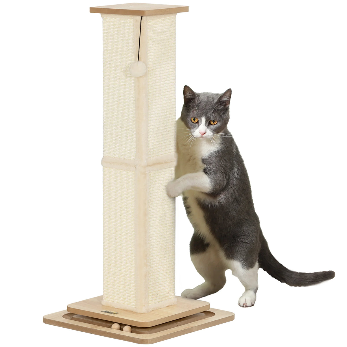 87cm Cat Scratching Post, 3-in-1 Cat Scratcher w/ Track Ball Toy