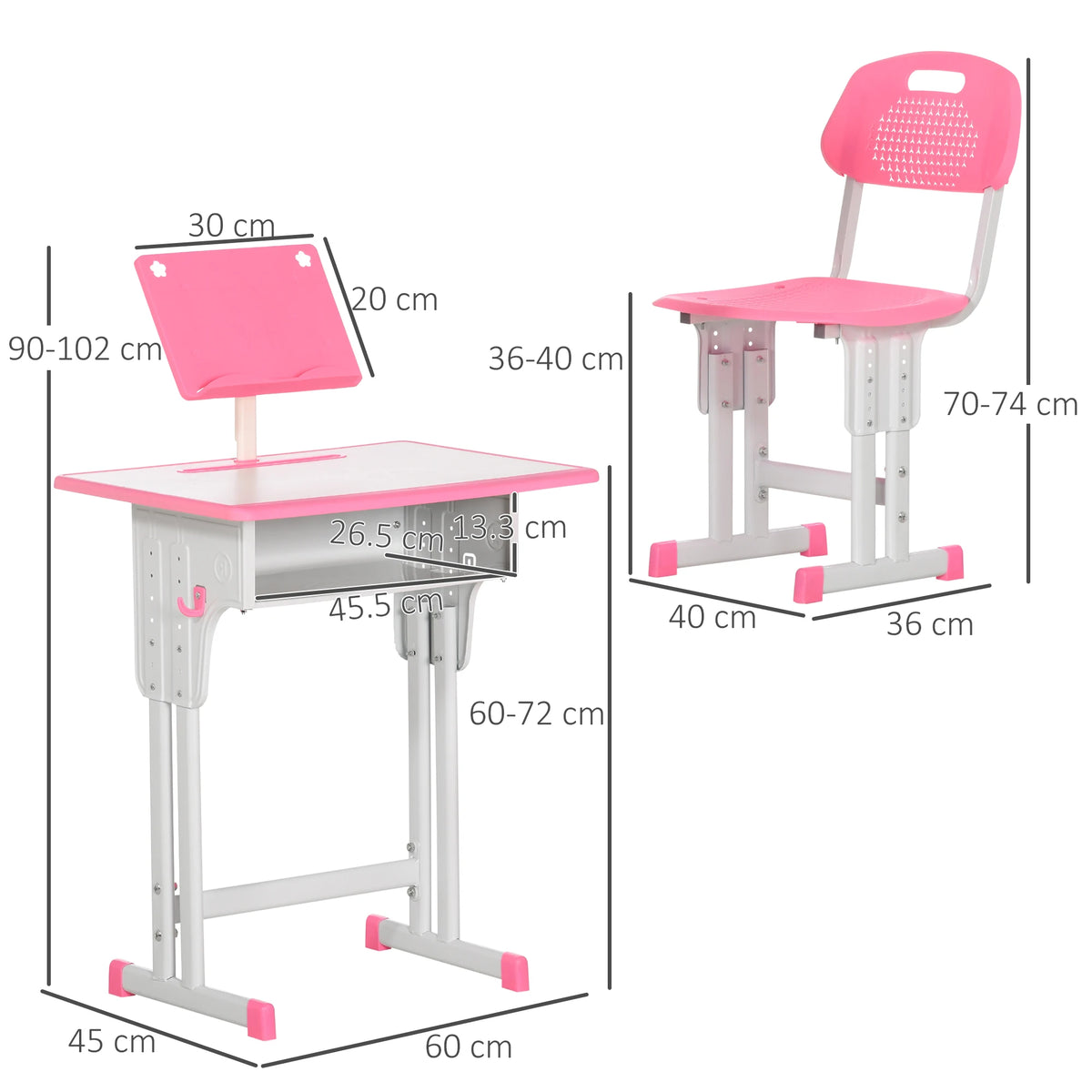 Height Adjustable Kids Desk & Chair Set with Drawer – Pink
