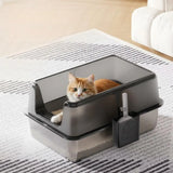 Stainless Steel Enclosed Cat Litter Pan 8 Inch Deep Non-Stick Metal Odor Control Splash Proof