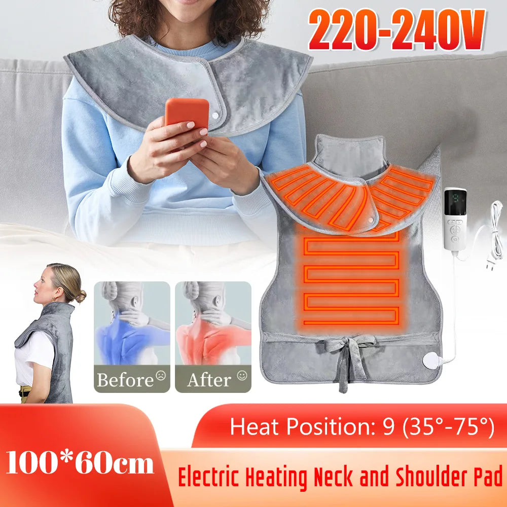 Electric Heated Neck and Shoulder Wrap, 100 x 60cm with 9 Heat Settings
