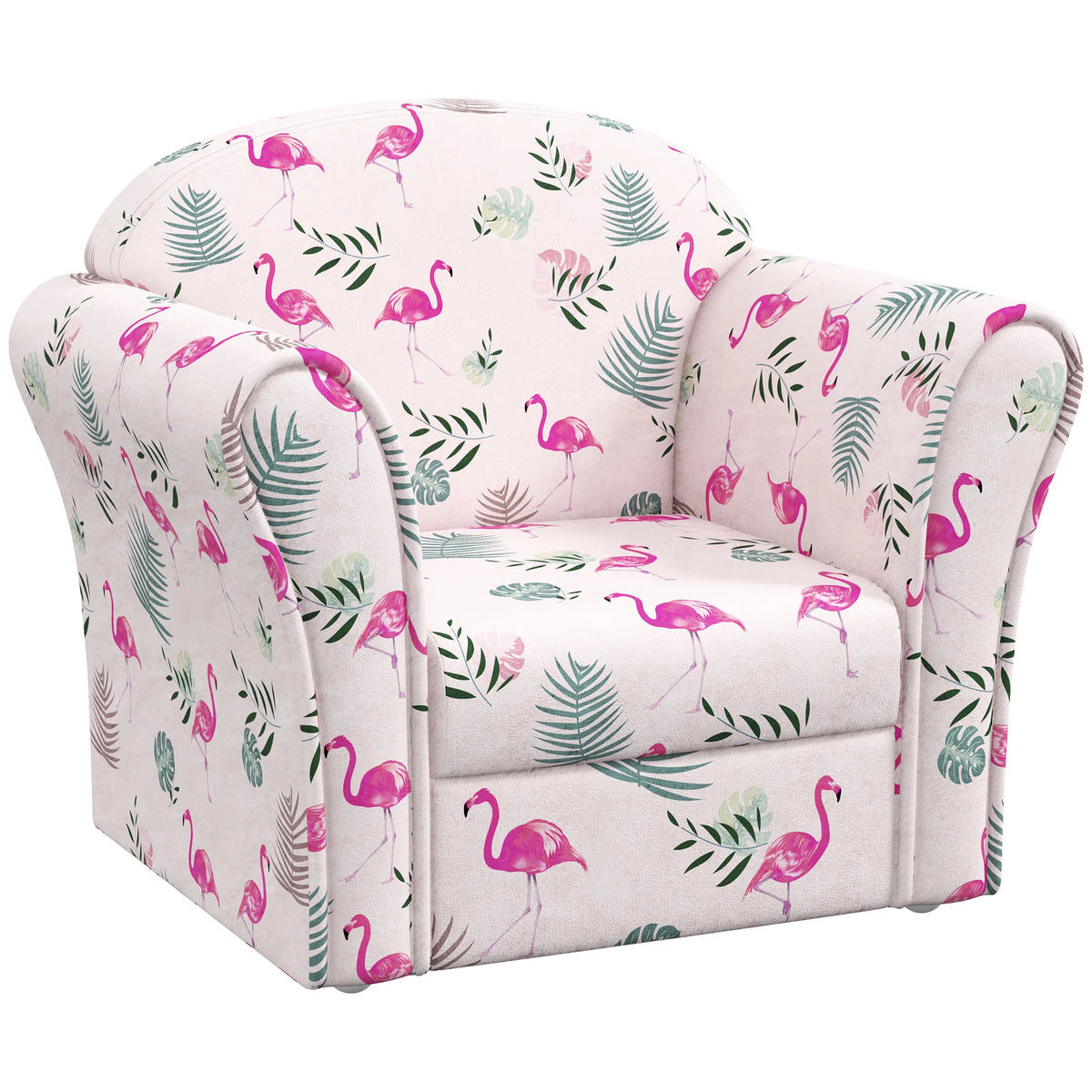 Kids Sofa Chair with Flamingo Design Wooden Frame Upholstered Toddler Armchair for Ages 18-36 Months