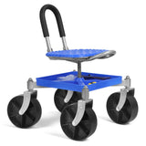 Adjustable Height Garden Rolling Seat 51-61cm 360° Swivel 150kg Carbon Steel with Tool Tray for Gardening Work