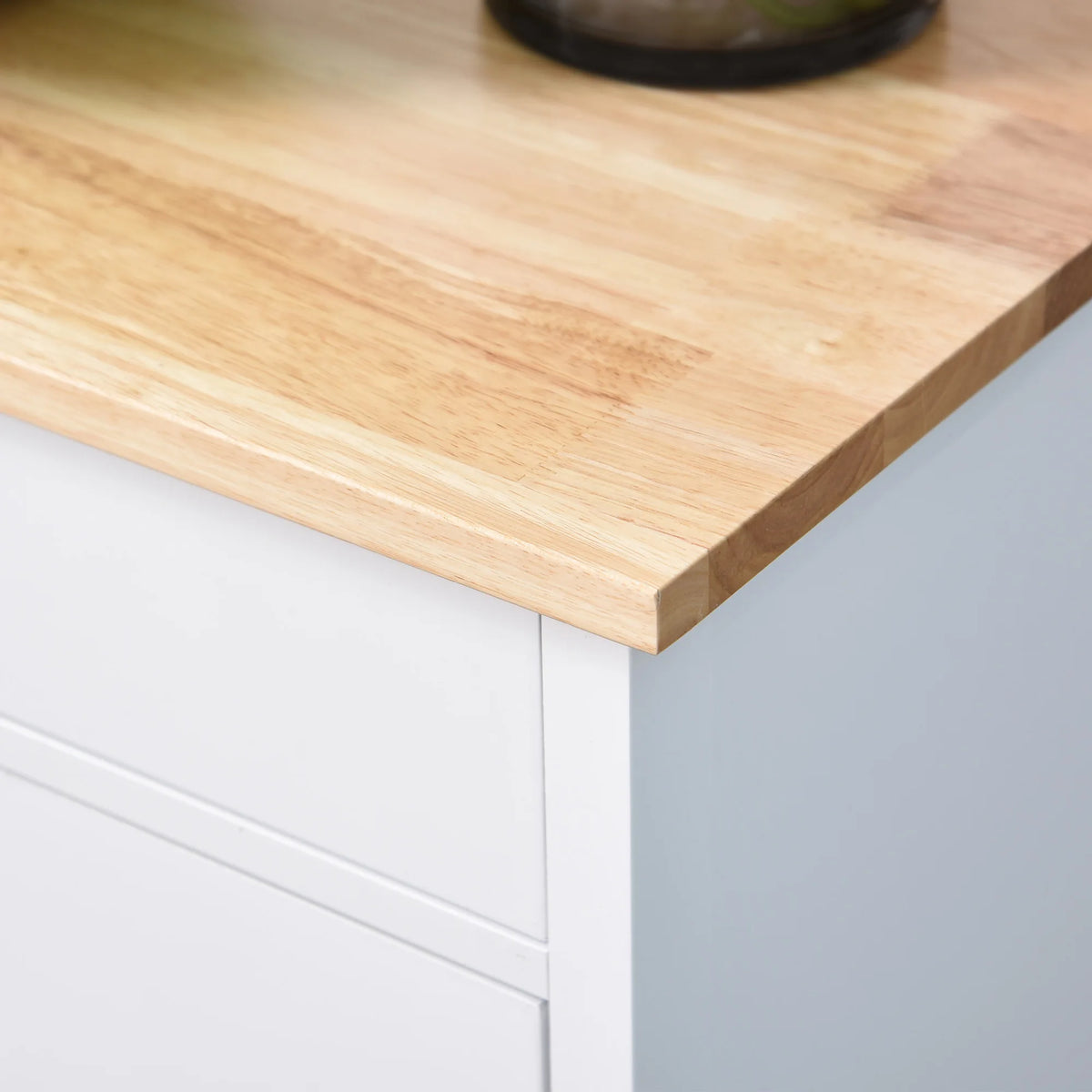 Kitchen Storage Trolley with Wooden Top, Drawer, Cupboard and Side Rail, White