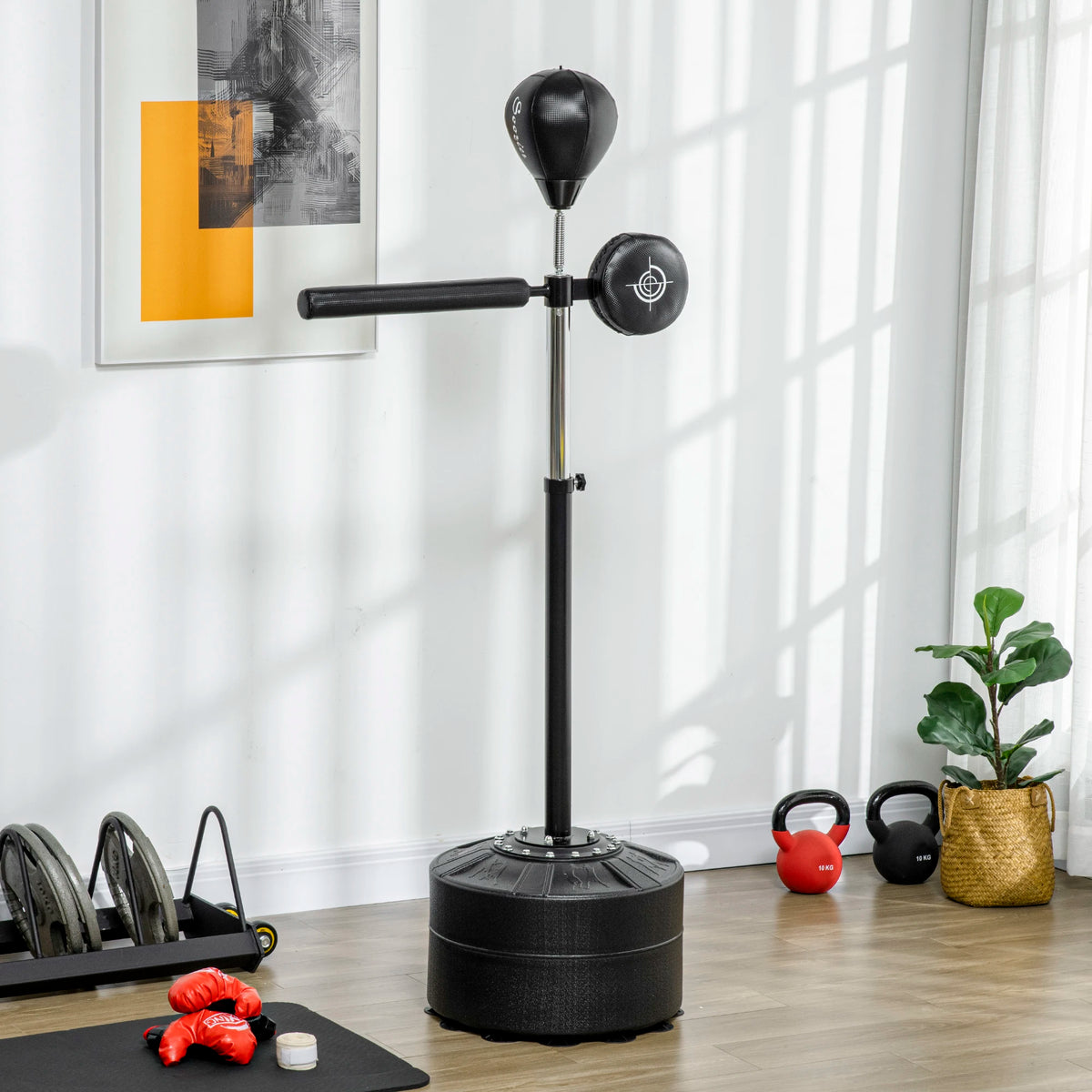 Free Standing Boxing Speed Bag with Reflex Bar and Adjustable Stand, 163-205cm