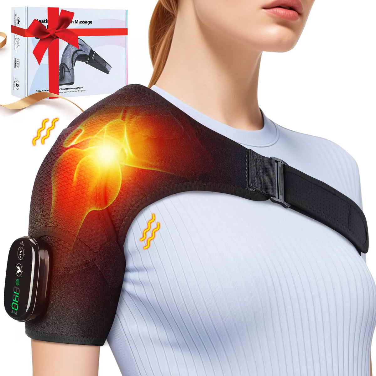 Cordless Heated Shoulder Massager with Vibration, 2-in-1 Shoulder and Elbow Wrap