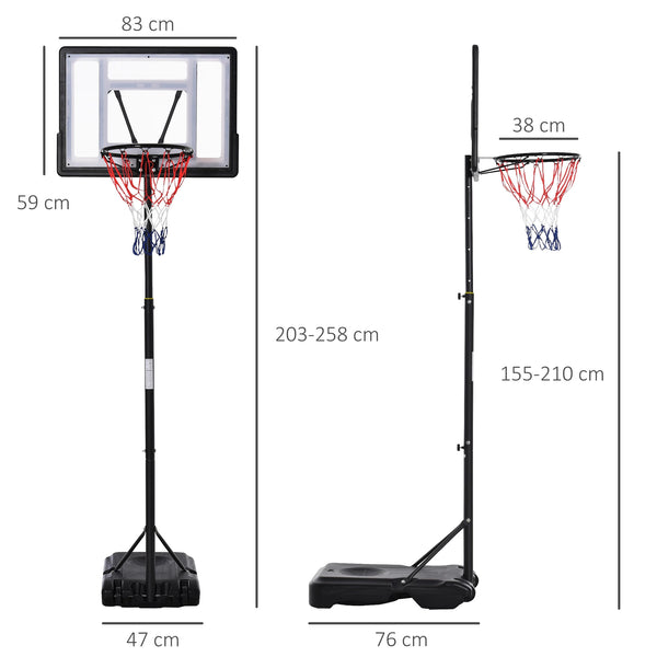 Height Adjustable Basketball Hoop, Freestanding with Fillable Base and Wheels