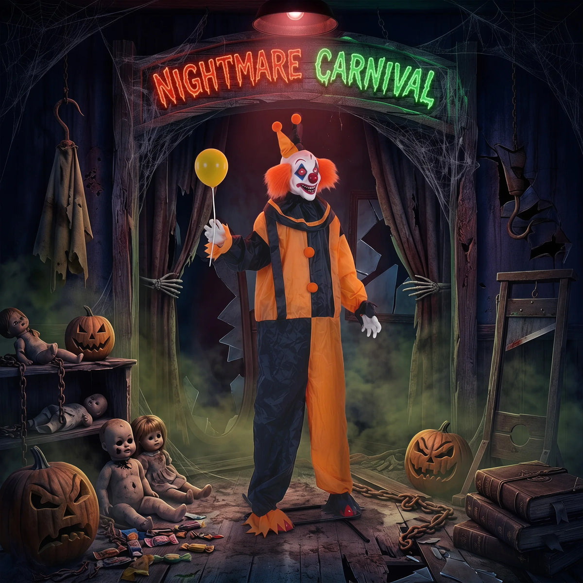 Life Size Animated Clown Halloween Prop 190cm – Swaying Head & Circus Music