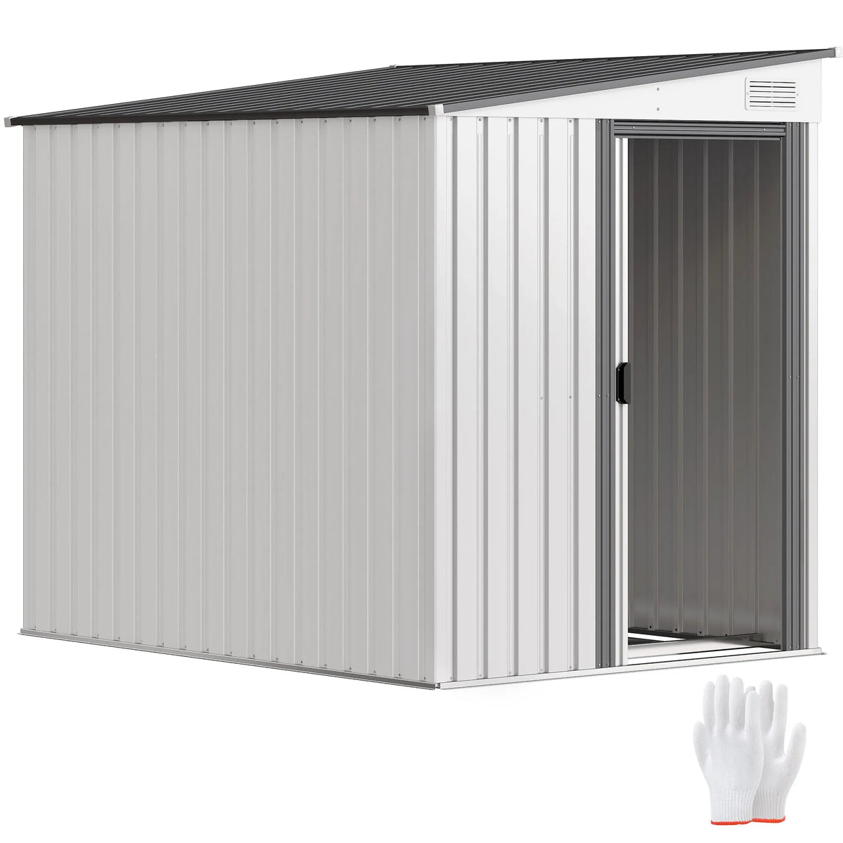 7 X 5ft Lean to Metal Garden Shed with Foundation Sliding Doors 2 Vents White