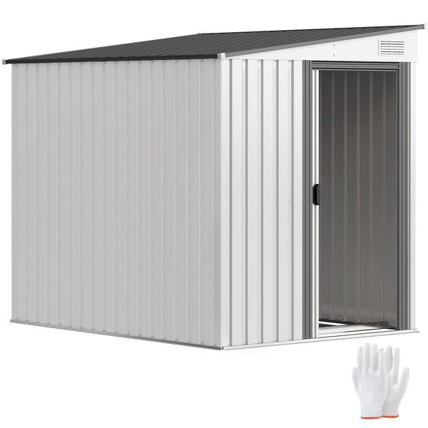 7 X 5ft Lean to Metal Garden Shed with Foundation Sliding Doors 2 Vents White