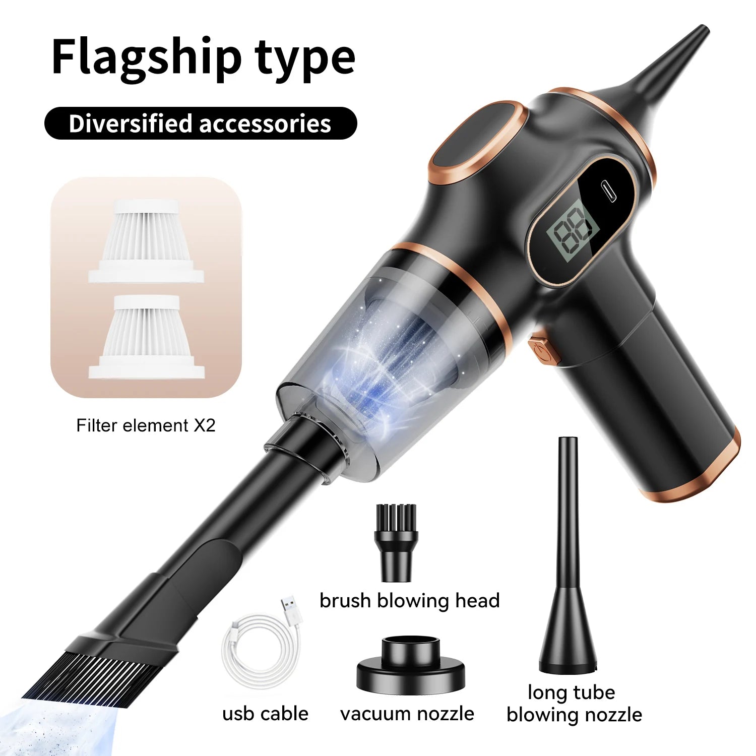 Mini Wireless Car Vacuum Cleaner 60W Cordless Handheld HEPA Bagless for Car Home Sofa Carpet Office
