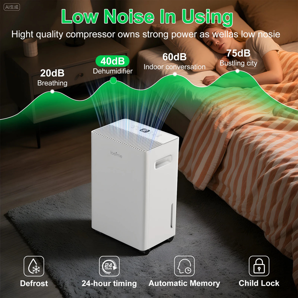 8L per Day Dehumidifier with Drainage Hose and Humidity Control