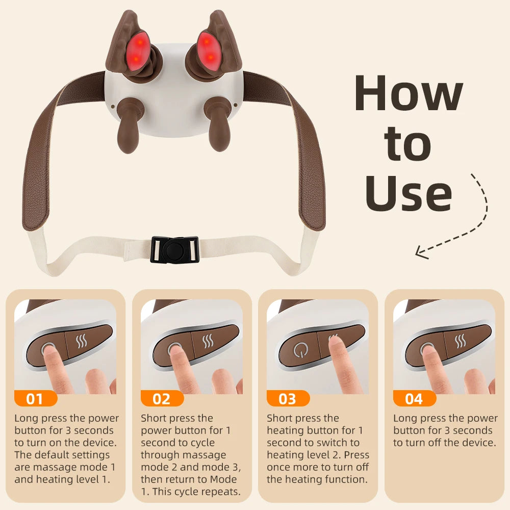 Neck and Shoulder Massager Shiatsu Kneading with Heat 3 Speed Rechargeable Back and Spine Relaxer